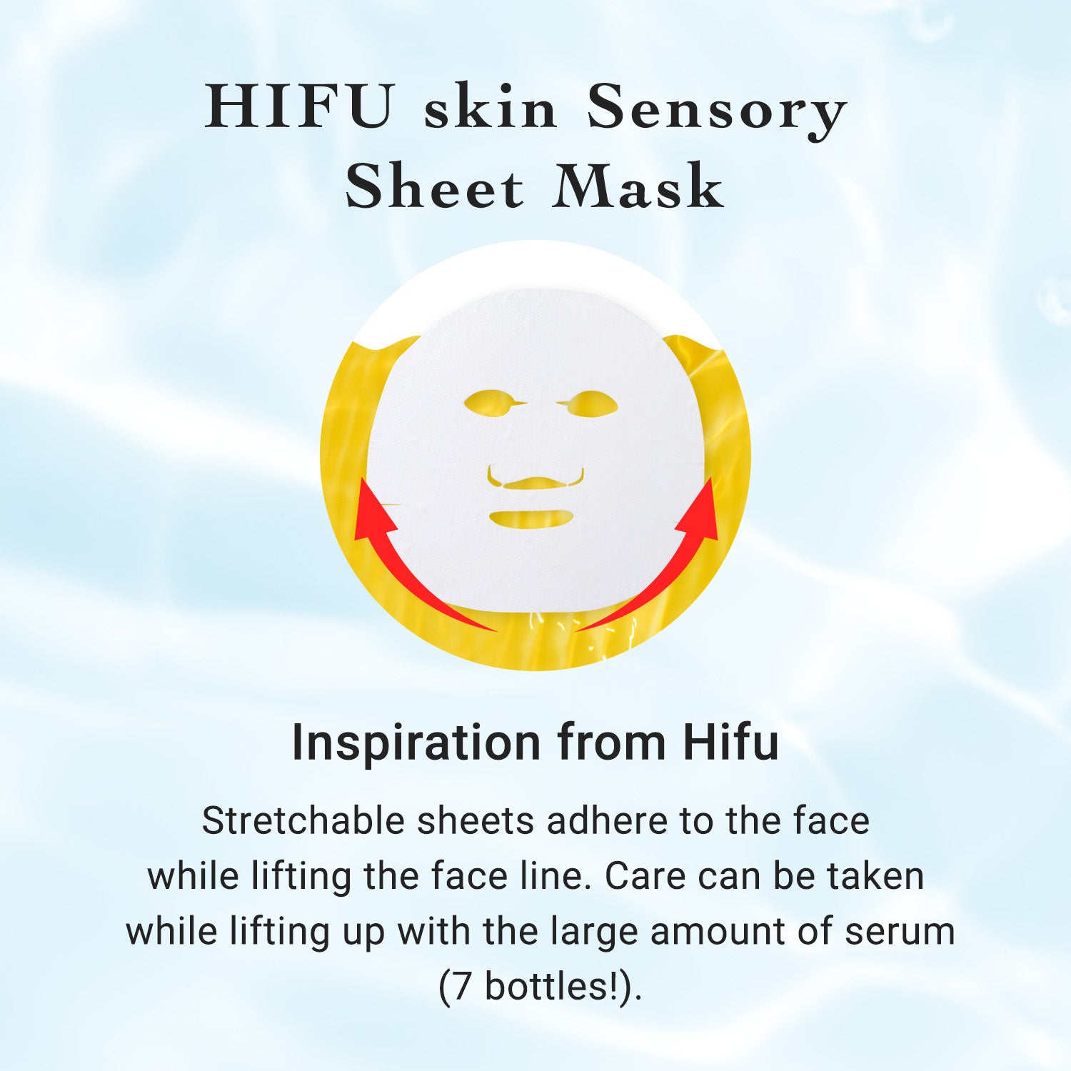 HIFU skin Sensory Sheet Mask with text on a light blue background