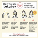 Instructions on how to use LuLuLun face mask with step-by-step illustrations and text.