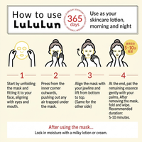 Instructions on how to use LuLuLun face mask with step-by-step illustrations and text.