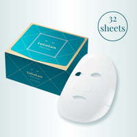 Lululun facial mask packaging with a single mask on a light blue background