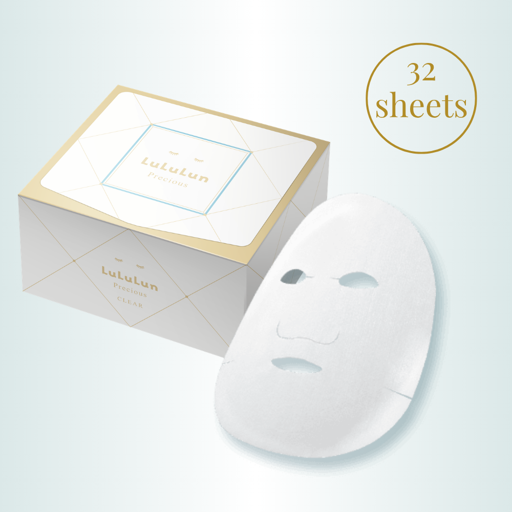 Lululun face mask packaging with a single mask on a light blue background