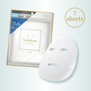 LuLuLun sheet mask packaging with a single mask on a light blue background