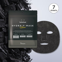 Lululun Hydra-F-Mask packaging with a black mask on a gray background