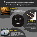 Infographic on black beauty ingredients with images and text about black honey, black cumin seed, and black pearl.