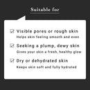 Text box with skin care suitability criteria on a black background