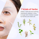 Woman wearing a face mask with herbs and text on a white background