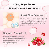 Cosmetic product description with ingredients for skin care on a pink background
